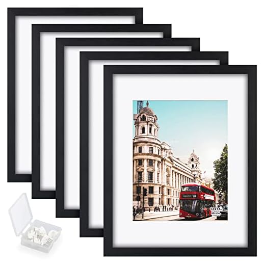 RR ROUND RICH DESIGN Solid Wood 11x14 Picture Frames 5PK Display 8x10 with Mat or 11x14 Without Mat Wall Mounting Photo Frame Black