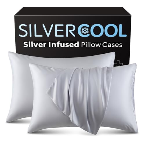 Silver Infused Pillowcases Cooling Pillow Cases with Silk Softness Breathable Temperature-Regulating Pillow Cover Odor Control Freshness Sleep for Hot Sleepers - 2 Pack SilverGrey Queen 20x30