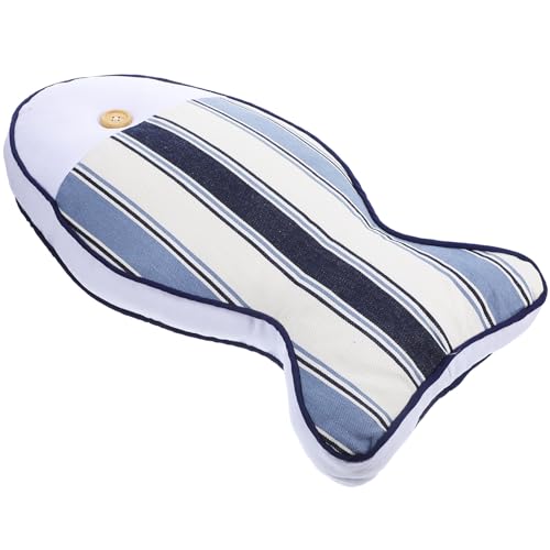 BESTonZON Almohada de Peluche Forma de Pez Cojín Decorativo de Lino y Algodón Diseño Mediterráneo Tamaño Mediano Color Rayas Finas Suave y Cómodo para Sofá Cama y Coche Juguete de