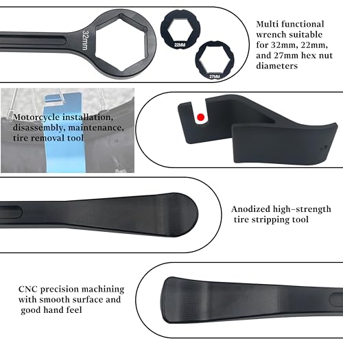 Image of 10mm /0.39''13mm /0.51''22mm /0.87''27mm /1.06''32mm /1.26''Tire Iron Lever Tool Spoon Motorcycle Tire Change Kit Wrench Set Bead Buddy Kit Tire Repair Tool for Bike EXC SX XC EXCF Dirt Pit Bike (Black)
