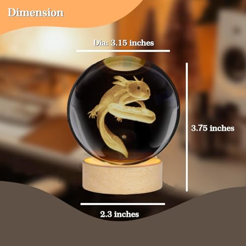 Image of Large 3D Axolotl Crystal Ball Night Light for Kids with Colorful LED Light Base,Bedroom Decor and Gift for Teens Boys and Girls and Fans, Christmas Classmates and Birthday (Multicolor Salamander2)