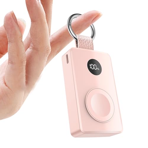 i.VALUX Cargador portátil para Apple Watch, cargador inalámbrico para iWatch de 4000 mAh, llavero de viaje USB C para Apple Watch Series 10/9/Ultra2/8/7/6/se/5/4/3, iPhone 16/15/14/13/12/11 (rosa)