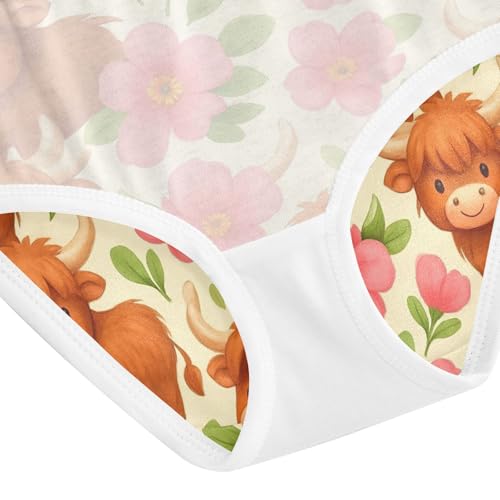 Joisal Cute Highland Cows Pink Flowers Toddler Girls Underwear 2t Cotton Panties for Girl Stylish Kids Briefs Undies 5