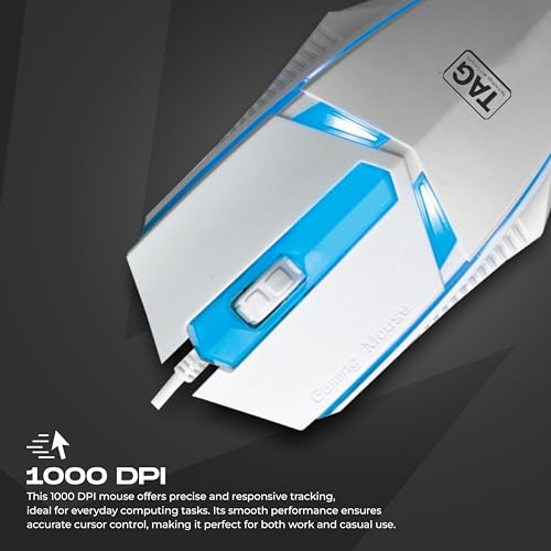 Image of TAG EVE Wired Optical Mouse White USB Interface, 1000 DPI High Precision Sensor, 3 Button Control, Breathing LED Light, Lightweight & Portable Design, for PC Laptop Desktop - for Windows Mac Linux