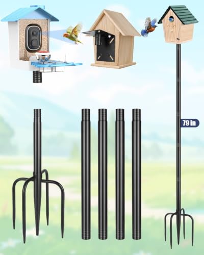 Smart Bird Feeder Pole Stand 79 Inch Heavy Duty Bird House Pole for Outdoors Adjustable Mounting Pole for Smart Bird Feeder with 1 Inch Dia Bird Feeder Post Weather Station Black