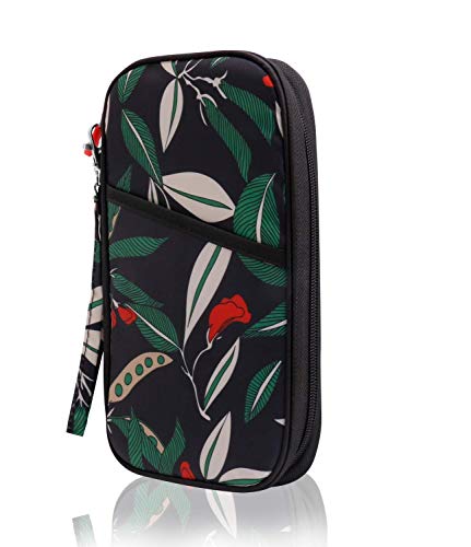 Newraturner Travel Wallet Passport Holder Document Organizer Clutch Bag & Credit Card Bag, Security Pouch for Women (Black)