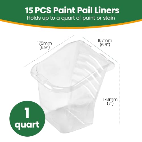 Image of VOOMEY 15PCS Paint Pail Liners, Plastic Disposable Bucket Liner Set for Paint Cups,Holds Up to A Quart of Paint or Stain(Only Applicable to VOOMEY 4 inch Handheld Paint Cup)