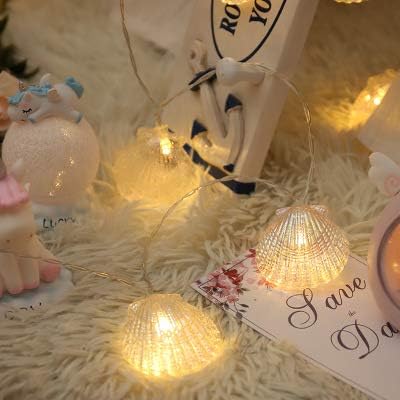SHUGUAN Sea Shell Fairy Lights - Battery Operated - 10 Warm White LEDs - Real Shells Festive Lights, 2M