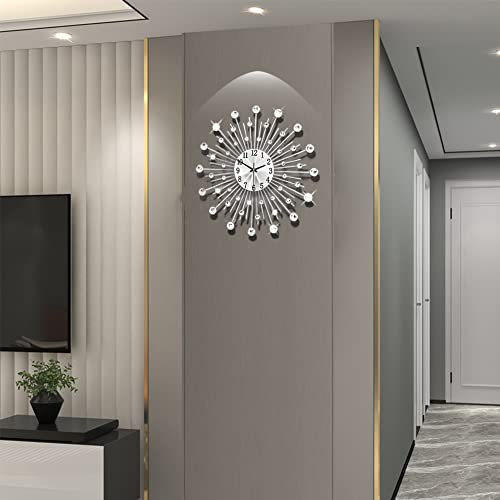 Large Wall Clock For Living Room Decor Modern Big Crystal Non-Ticking Quiet Wall Clocks Decorations For Kitchen Office, Silent Giant Clock Battery Operated Quartz Decorative Indoor Bedroom, Silver… #TOP2