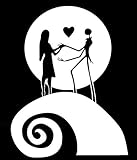 NB4C 5' Tall Nightmare Before Christmas Jack n Sally w Moon Backgrown Decal Sticker for Laptop Car Window Tablet Skateboard - White