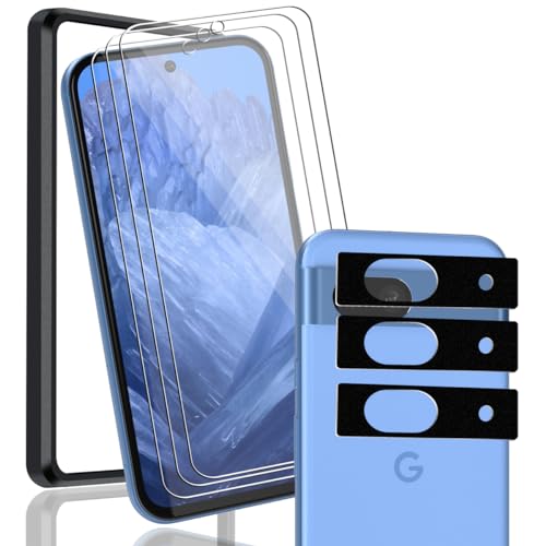 Yonntmmi Protection d'écran Pour Google Pixel 8a, 3 Pièces Verre Trempé + 3 Pièces Arrière Caméra Verre Trempé, Dureté 9H Glass/Haute définition，Pour Google Pixel 8a protecteur d'écran