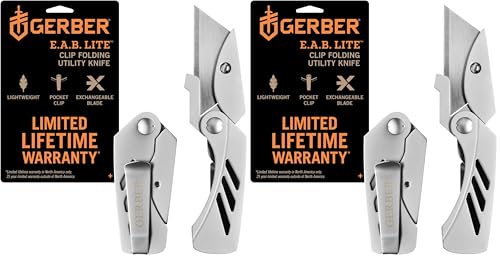 Image of Gerber Gear EAB Lite Pocket Razor Knife with Money Clip - EDC Gear Folding Stainless Steel Utility Knife with Box Cutter Blade for Everyday Carry (Pack of 2)