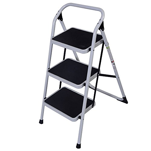 Vasitelan 3 Step Ladder, Lightweight Folding Step Stools for Adults with Anti-Slip Pedal, Portable Sturdy Steel Ladder with Handrails, Perfect for Kitchen & Household, 330 lbs Capacity