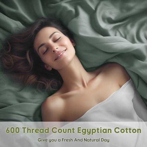 SONORO KATE 100% Egyptian Cotton Sheets Queen Size - 600 Thread Count, Luxury Hotel Sateen Weave Bedding Set, Soft Breathable Sheet Sets, 16" Deep Pocket - 4 PC(Sea Glass,Queen) by SONORO KATE - Image 2