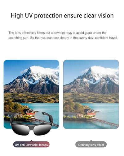 Image of Coucur Bluetooth Glasses with Bluetooth Speaker-No Camera Smart Glasses UV Protection Polarized Sunglasses, Touch Control, Open Earbuds for Athletic & Outdoor, Unisex (Black Lens)