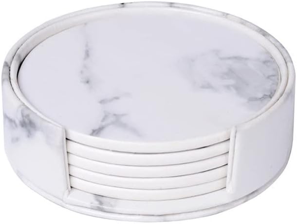 98578 6pcsコースター puレザーマーブルコースタードリンクコーヒーカップマットプレースマットラウンドティーパッドキッチン食