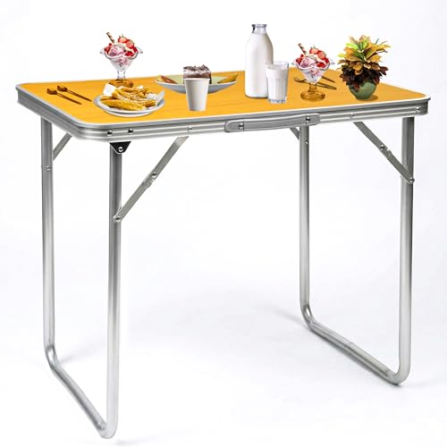 Crystals Foldable Camping Table Portable Lightweight Aluminium Picnic Table - 4 People Compact Garden Table - (70W x 60H x 50D) cm - 50 lb Weight Capacity (Orange)