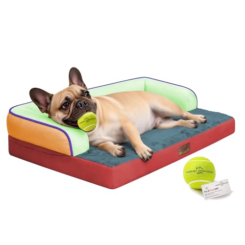 Image of Comfort Expression Washable Orthopedic Dog Bed for Large Sized Dogs | Waterproof Memory Foam Pet Bed 36x27 Inch with Removable Cover with Non-Slip & Bolster