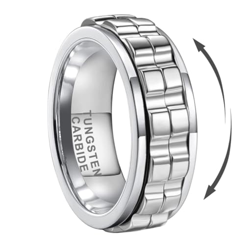 TUTISS 8mm Tungsten Titanium Spinner Rings for Men Women Anxiety Released Promise Engagement Wedding Bands Stepped Polished Shiny Comfort Fit Size 9