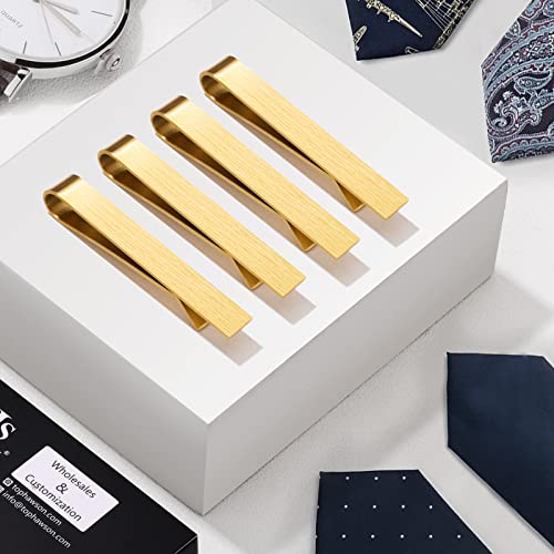 Hawson 2 Inch Tie Clips For Mens-Skinny Tie Bar Personalized Letter Tie Pin Father Of The Bride Gifts Tie Bar Set For Wedding Anniversary Business And Best Gift (4 Pcs - Brush Gold) #TOP4