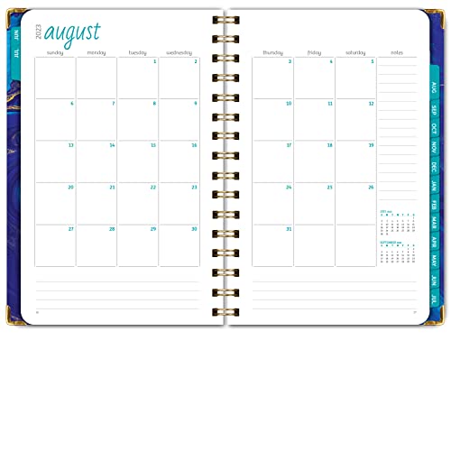 Hardcover Academic Year 2023-2024 Planner: (June 2023 Through July 2024) 5.5"X8" Daily Weekly Monthly Planner Yearly Agenda. Bookmark, Pocket Folder And Sticky Note Set (Dark Blue Marble) #TOP4