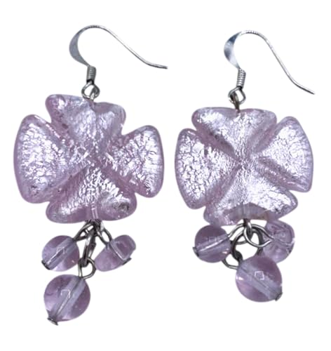 Boucle d'oreille en verre antique rose de Venise anti-allergie en acier L