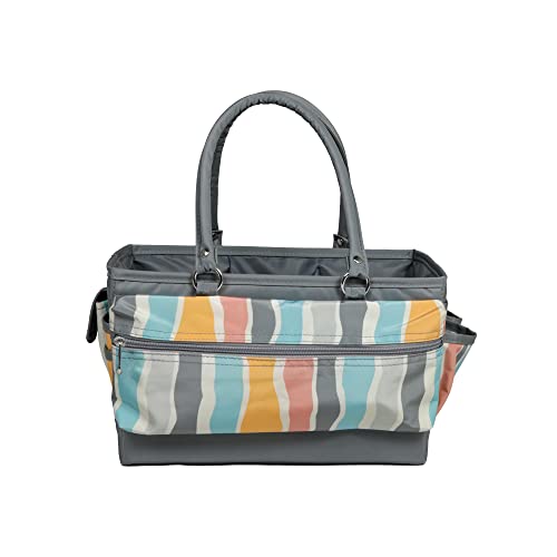 Image of Everything Mary Deluxe Store & Tote Organizer - Grey Stripes Craft Caddy with Handle - Art Storage Tote for Sewing, Scrapbooking, DIY Projects & Crafting Tools
