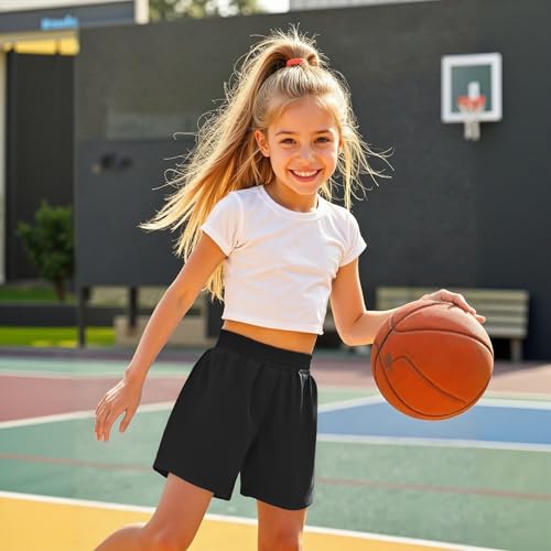 Yesfashion Girls Athletic Shorts High Waist Running Shorts Kids Casual Shorts with Pockets2