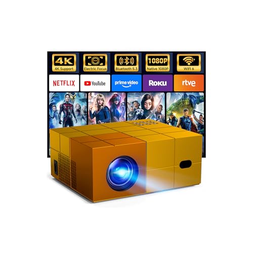 Image of Projector with WiFi 6 and Bluetooth 5.3 - [High Brightness/Electric Focus]Outdoor Movie YOWHICK Portable Smart Home Projector 1080P 4K Supported for Movie Night/Home Theater/Bedroom