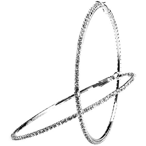 80mm Rhinestone Plated Silver Hoop Earrings Cover