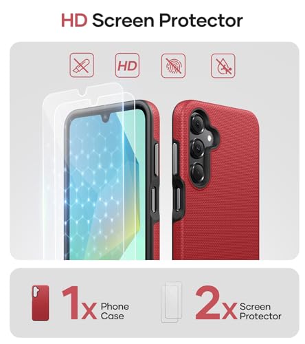 Image of Vihibii for Samsung Galaxy A16 Case, [Double Layer Drop Protection] with 2X Screen Protector, Shockproof Soft Silicone Inner Case & Rugged Hard Outer Cover Phone Case for Samsung Galaxy A16 5G, Red