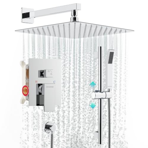Image of SR SUN RISE 10 Inch Square Shower System with Slide Bar,Polished Chrome