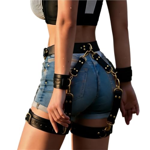 LUXINGLU Punk Leather Thigh Harness Women Punk Belts PU Leather for Women Waist Leg Garter for Halloween Party Nightclub(Black)