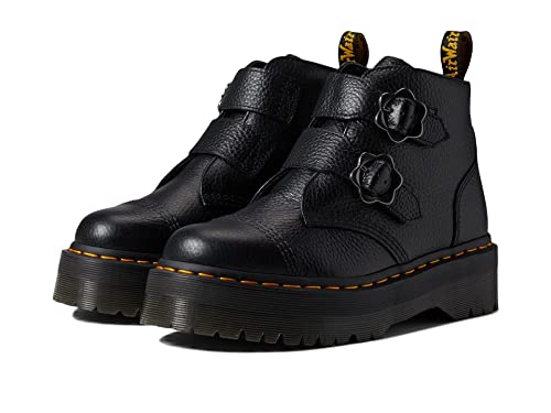 Dr. Martens Devon Flower Boot. Black Milled Nappa, 7