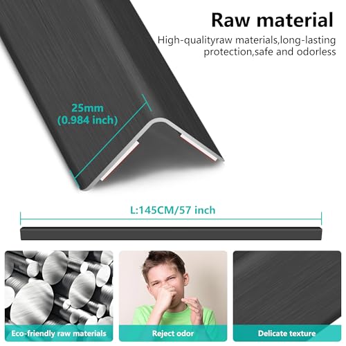 Image of 5pcs 57 inch L*1.42 inch W Aluminum Self-Adhesive Wall Corner Protectors, Wall Furniture Bumper, Safety Baby Proofing Corner Cushion Table Edge, Wide Coverage and Easy to Install - Black