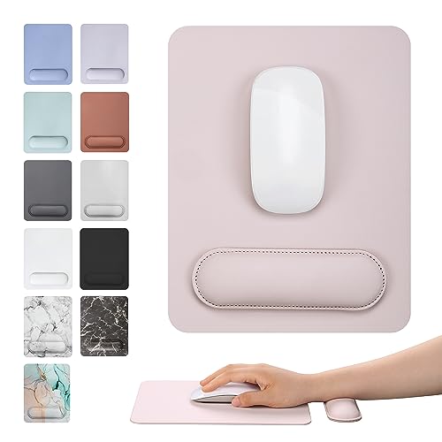 HABITU ヴィーガンレザー ピンクマウスパッド 手首サポート&滑り止めベース付き 人間工学に基づいたマウスパッド 取り外し可能な磁気リストレスト かわいいオフィスデスクデコレーションのサムネイル