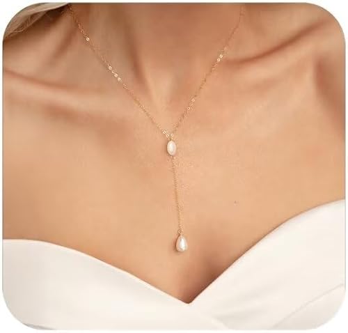 Collares de perlas para mujer, chapado en oro real de 14 quilates, delicado collar de perlas para mujer, collar de cadena de perlas hecho a mano,