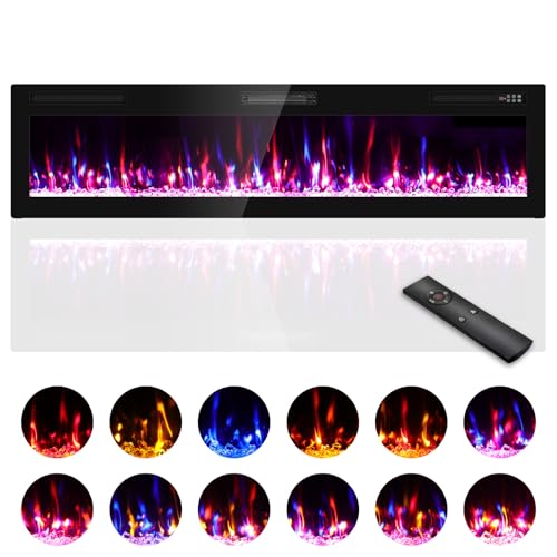 Image of Zionheat 72 inch Wide Screen Electric Fireplace-Wall Fireplace for Living Room-Fireplace Inserts /Wall Mounted with Remote Control, Timer, Dimmer, 12 Flame Colors, 750 /1500W