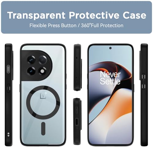 Image of Outlouders Back Cover for OnePlus 11R 5G Compatible with Mag-Safe | Shockproof Design | Hard Transparent Back Case (Black Mag-Safe)
