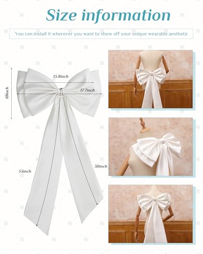 Bencailor Big Satin Bow Large Detachable Bow Train for Dress 17.72" Wide Waist Sash Belt Bride Formal Wedding Dress2