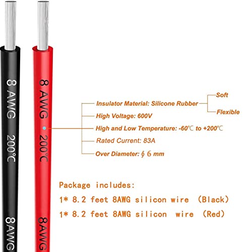 Gruiqrd 8 Gauge Silicone Wire 16.4 Feet（8.2 Feet Black and 8.2 Feet Red) Soft and Flexible Low Impedance,8 AWG Silicone Wire 1650 Strands of 0.08 mm Copper Wire for RC Car, Drone, Airplane Battery etc