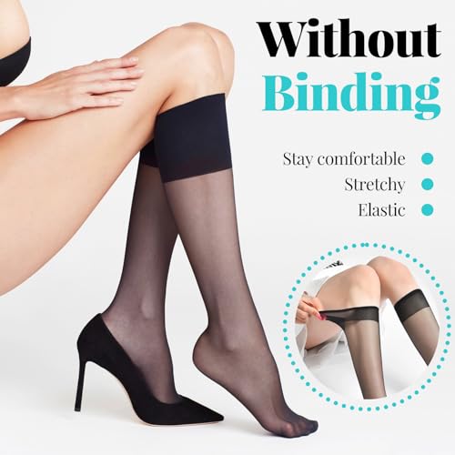 Image of 9 Pairs Knee High Socks Pop Sock For Women, Node Crew Women's Knee Sock, Sheer Long Socks Stockings For Women Knee High Tights Sheer Nylon Stockings For Girl Black