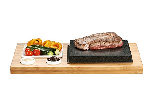 The SteakStones Steak Plate & Sauces Set, an Official SteakStones Hot Stone Cooking Product. A Fun, Interactive Way to Enjoy Steak on The Stone Using Lava as seen on Dragons Den