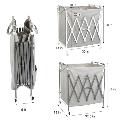 Large Capacity Laundry Sorter with Wheels and Removable Bags - Grey