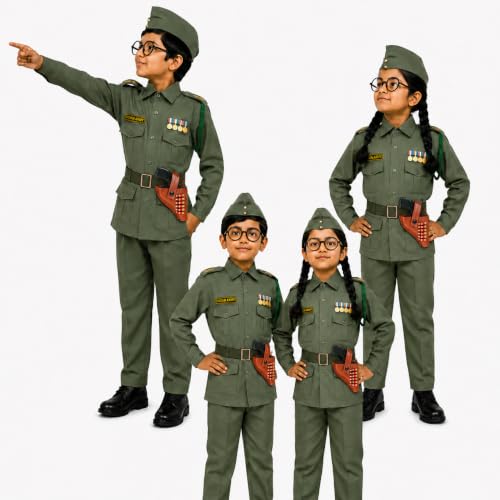 Image of SCRIPTURE Fancy Dress Patriotic Army Police BSF Netaji costumes for Kids Fancy Dress Costume Accessory for Republic Day Independence Day School Events