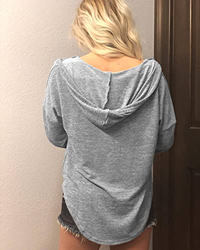 Image of Womens Long Sleeve V Neck Hoodie Sweatshirts Lightweight Pullover Tops