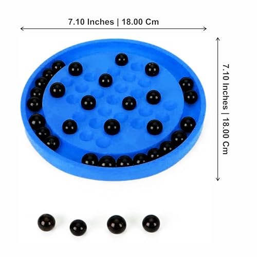 Image of Ankit Toys & Games Brainvita Marble Solitaire Peg Board Game for Kids & Adults 6+ Years Classic Brain Teaser Strategy Puzzle Educational Toy with Glass Marbles Family Travel Game (Blue)