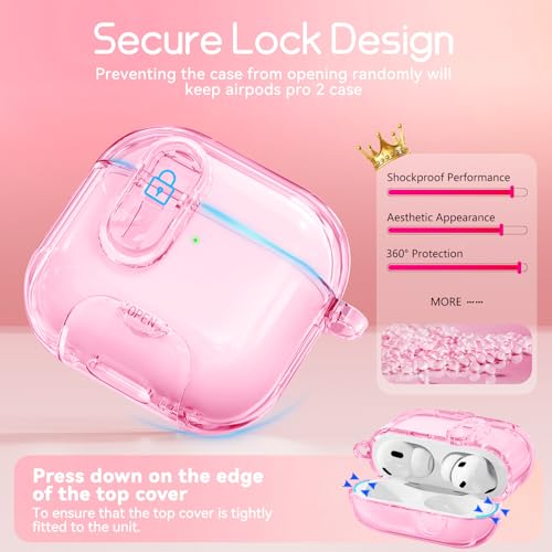 Image of for AirPods Pro 2nd 1st Case with Safety Lock,Clear Pink | Clear Case with Phone Stand & Cleaner Kit,Cute Floral Chain for Women Girls,Soft TPU Protective Cover,Shockproof