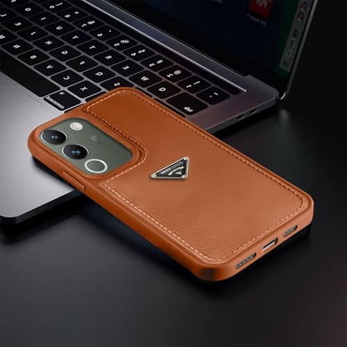 Image of Vaku Luxos Nyxen Back Cover Case for Vivo Y200 5G Premium Leather Stitched Soft Shockproof Protective TPU Phone Case Camera Screen Protector- Brown