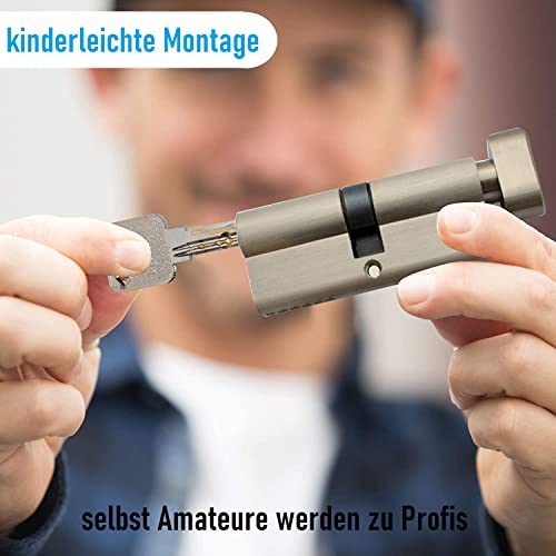 6-Stiftiger Knaufzylinder Türzylinder 45/45 - Zylinderschloss 90mm mit Knauf 20mm 5 Schlüssel 2...